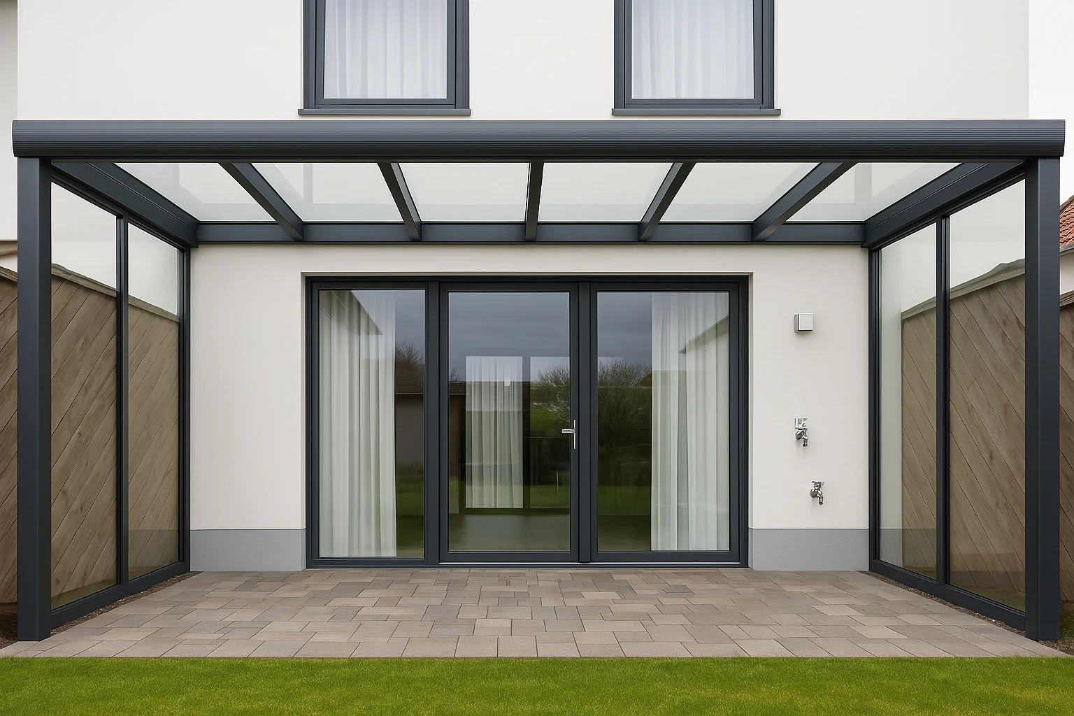 Terrassenüberdachung Alu 400 cm x 450 cm Polycarbonat